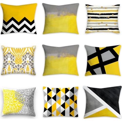Yellow Gray Geometric Pillowcase Decorative Cushion For Sofa DIY Printed Pillow Chair Car Cushion Christmas Home Decoration