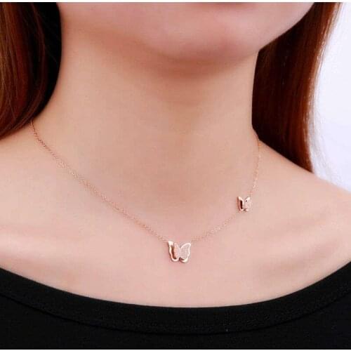 Beautiful Butterfly Rose Gold Necklace Clavicle Choker Chain Women Stainless Steel