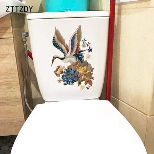 ZTTZDY 16×24.5CM Gorgeous Flying Crane Illustration Toilet WC Decoration Home Bedroom Wall Sticker T2-1323