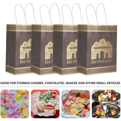 12pcs Eid Mubarak Ramadan Paper Gift Bags Party Supplies Gift Goody Treat Candy Bags Muslim Party Eid Kraft Packaging