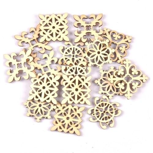 20Pcs Round/Square Wood Chips For Home Decoration Handmade DIY Crafts Scrapbooking Wood Album Corners Embellishment