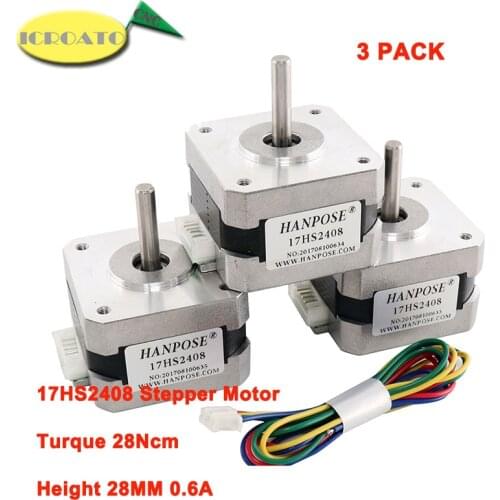 3-Pack 4-lead Nema17 Stepper Motor for 3D printer 42 motor Nema 17 motor 42BYGH 28mm 0.6A (17HS2408) motor for CNC XYZ