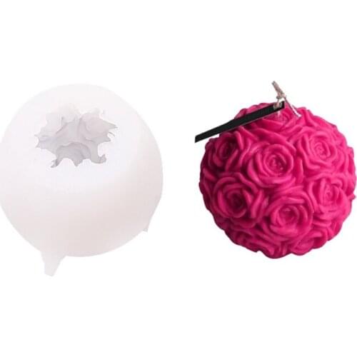 3D Rose Ball Candle Epoxy Resin Mold Handmade Soap Silicone Mould DIY Crafts Lotion Bar Wax Crayon Plaster Casting Tool