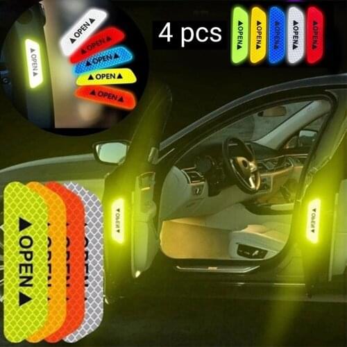 4Pcs/Set Car OPEN Reflective Tape Car Door Stickers Automotive PET Warning Mark Auto Exterior Decoration Sticker Hot Sale