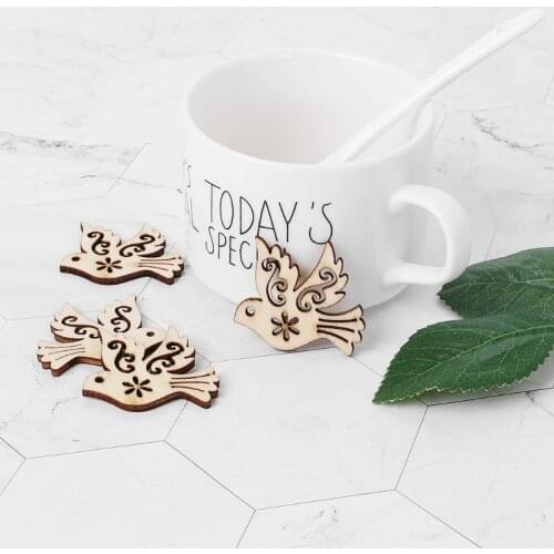 50pcs Cut Wood Peace Pigeon Embellishment Wooden Shape Craft Wedding Decor QX2E