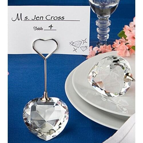 6pcs Creative High Quality Clear Crystal Heart Shape Place Card Holders Wedding Table Decoration Reception Party Favor Supply