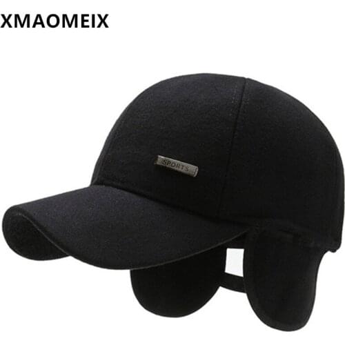 XMAOMEIX Winter Middle-aged Elderly Mens Warm Cotton Baseball Caps Earmuffs Hats Snapback Cap Adjustable Size Casual Sports Cap