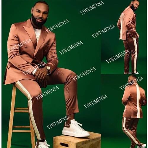 YIWUMENSA Shinny Brown Men Suits Unique Design Coat 2 Pieces Tuxedos Celebrity Event Business Prom Party Blazer (Jacket+Pants)