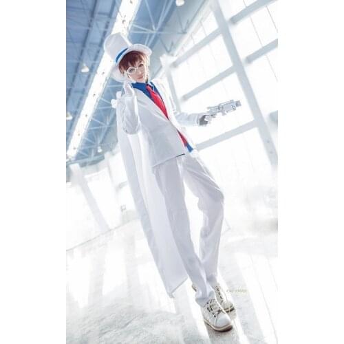 Case Closed Detective Conan Kaito Cosplay Costume Kid Adult Gentleman Thief White Full Set Suit with Hat Glass