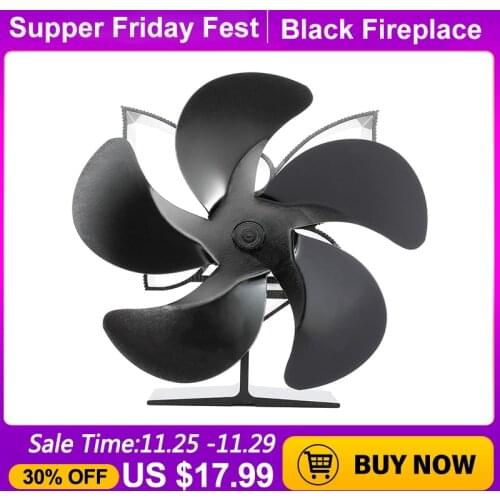 Black Fireplace 5 Blades Aluminum Alloy Heat Powered Stove Fan Log Wood Burner Safe Home Fireplace Fan Efficient Heat Distributi