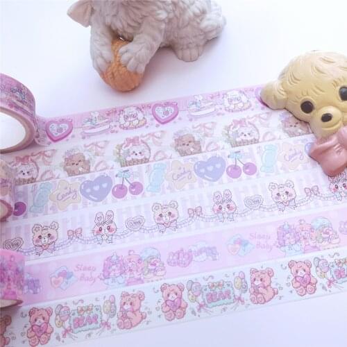 Cartoon Lovely Rabbit Bear Washi Tape Set Scrapbooking Decorative Masking Adhensive Tape Girls Supplies Stationery Stickers