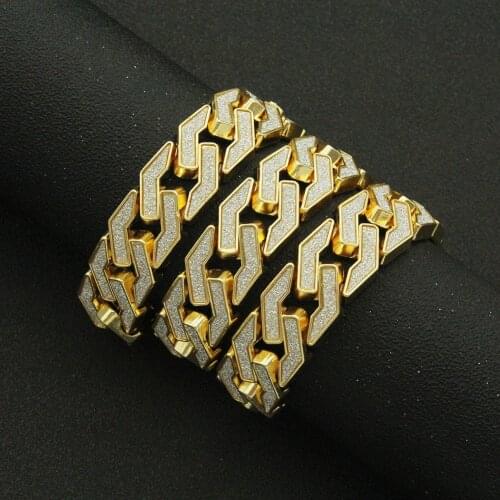 Europe and America Cool Hip Hop Jewelry Cuban Chain Trendy Wide Bracelet Mens Locomotive Domineering Glitter Bracelet