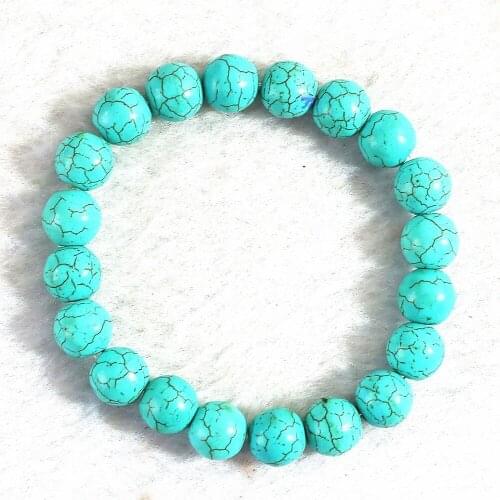 Blue Calaite Turquoises Stone 4mm 6mm 8mm 10mm 12mm Round Beads Diy Bracelets for Women Simple Gifts Bangle Jewelry 7.5inch B318