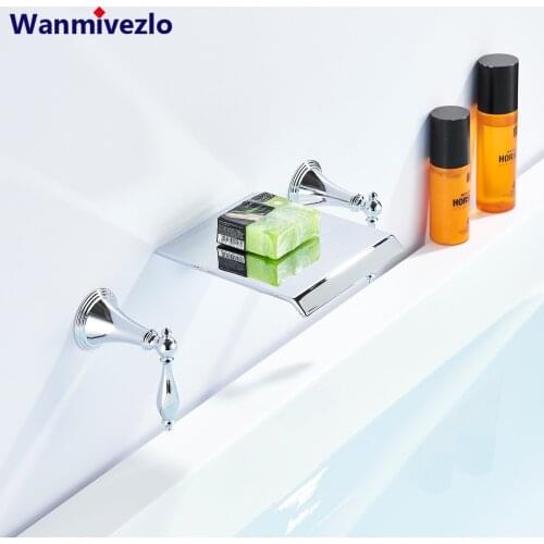 Chrome Waterfall Spout Faucet 3Pcs Bathtub Faucet Tap Wall Mount Basin Faucet Dual Handles Mixer Cold And Hot Water Faucet