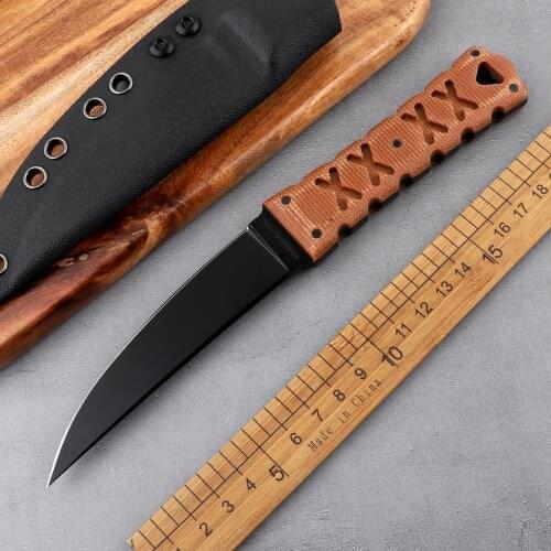 Karambit outdoor tactical survival pocket linen handle M2 fixed blade straight knife camping hunting ECD tool Kydex Sheath