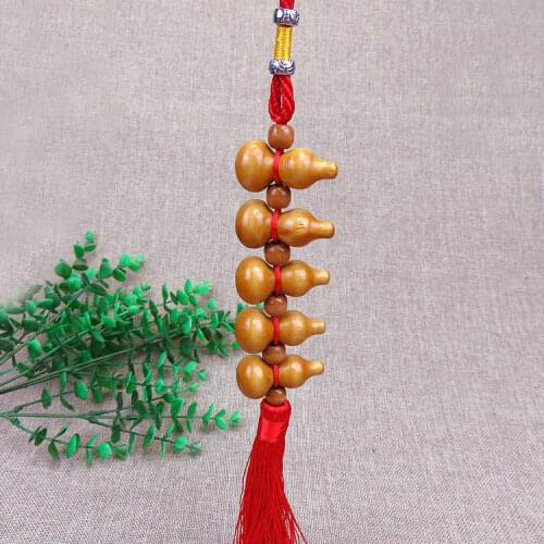 Chinoiserie Natural Peach Wood Gourd Car Pendant Jewelry Year of Birth Recruit Money Five Lucky Gourds Car Interior Trim Gift