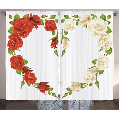Red White Roses Curtains Roses in The Shape Heart Bouquet Living Room Decor Curtains Bedroom Window Drapes Curtains for Kitchen