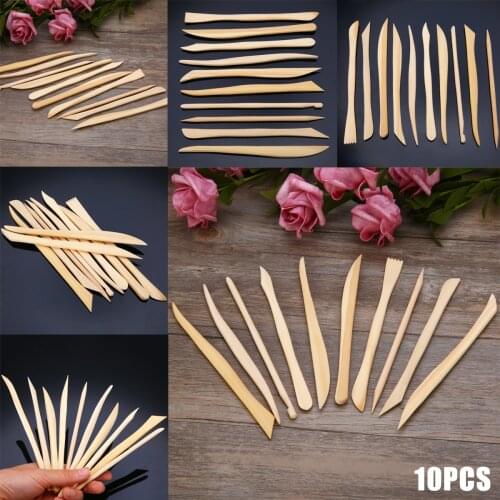 Mayitr 10pcs Wood Wooden Clay Modeling Tools Set Polymer Clay Tools Sculpting DIY Sculpture Sculpt Pottery Tools