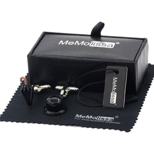 MeMolissa Display Box Black Umbrella and Hat Cufflinks Comedy Style Humor Mens Cufflink Gifts for Men Free Tag & Wipe Cloth