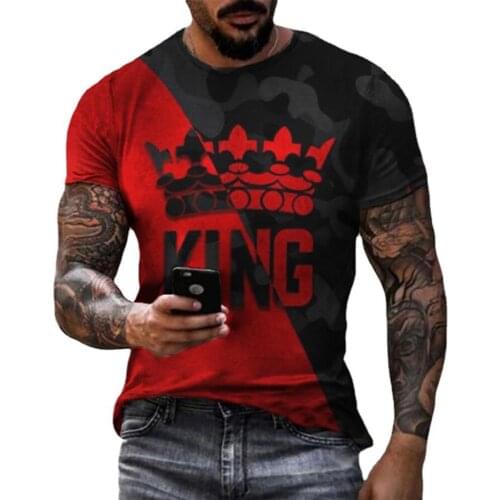 2021 New Mens King Crown 3d Printed T-shirt Fashion Short-sleeved Top Casual Sports Large Size T-shirt for Men