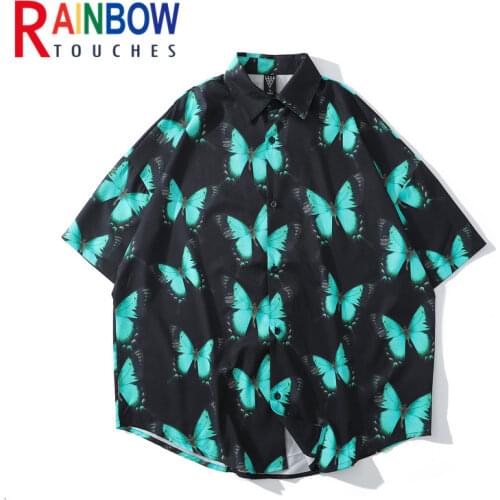 Rainbowtouches Men Shirt Summer Hip Hop Butterfly Pattern Tops Loose Popular Comfortable Cyber Celebrity Short Shirt Couples