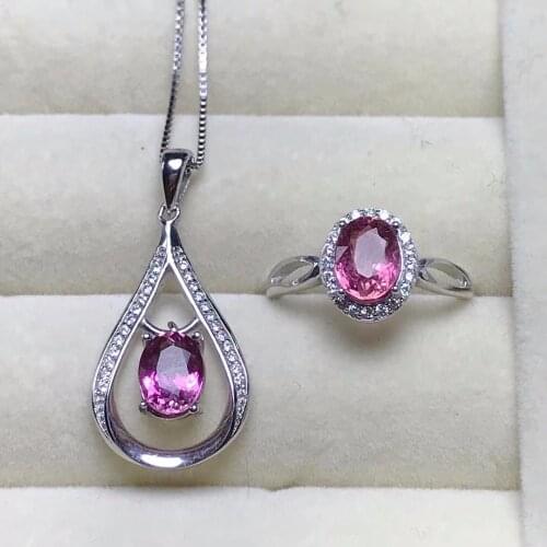 Natural red tourmaline set, beautiful fire, fashionable, dignified atmosphere, 925 silver, natural color treasure factory