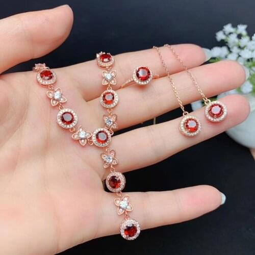 New Arrival Natural Real Garnet Set Natural And Real Garnet Jewelry set 925 sterling silver 1pc Ring,1pc Pendant,2pcs Earring