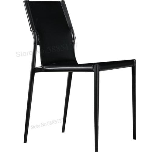 Nordic Saddle Leather Dining Chair Light Luxury Minimalist Home Backrest Chair Leather Chair Industrial Style Restaurant Net Red