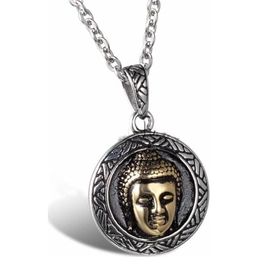 New Vintage Men Women Chinese Gold Buddha Pendant Necklace Personality Stainless Steel Necklace Jewelry 55 cm Chain