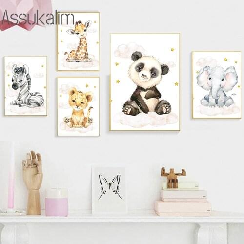 Elephant Panda Poster Giraffe Zebra Print Nursery Wall Art Posters Animals Canvas Prints Nordic Wall Pictures Baby Room Decor