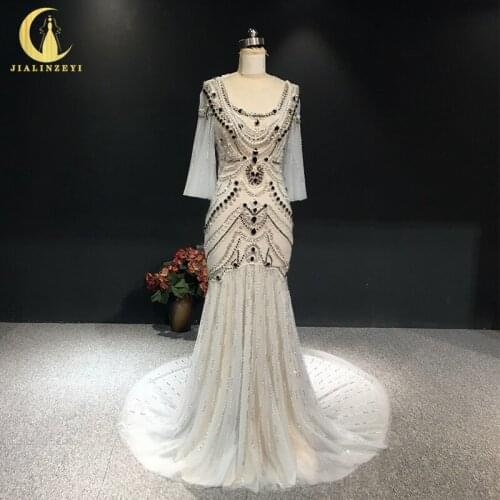 Rhine real Pictures Zuhair Murad Sexy Black Crystal Pearls Mermaid Pagoda Sleeves robe de soiré evening dressese de mariage