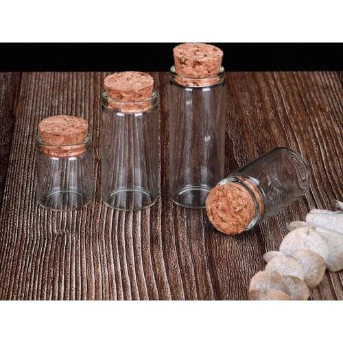 3pcs 5/8/10/12/15ML Clear Glass Bottles Corks Cover Test Tube Jars Bottles for Sand Liquid Glycyrrhiza Food Grade Safety Bottles