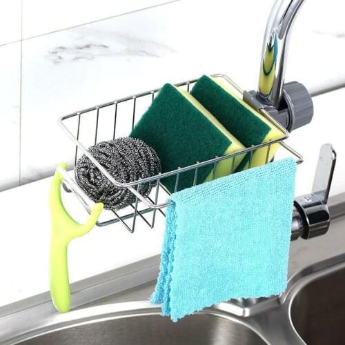 Adjustable Faucet Drainage Shelf Stainless Steel Kitchen Sundries Storage Rack For Bathroom Soap Rag And Sponge Organize Holder