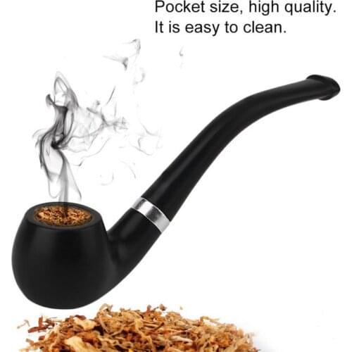 Handheld Tobacco Bent Smoking Pipe Portable Resin Pipe Filter Grinder Herb Pipe With Holder Cigarette Accessories Black