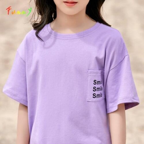 Kids Letter Print Oversized T Shirt Cotton O Neck Short Sleeve Tee Shirt Girls Summer Clothes Casual Children Tops 5 Colors