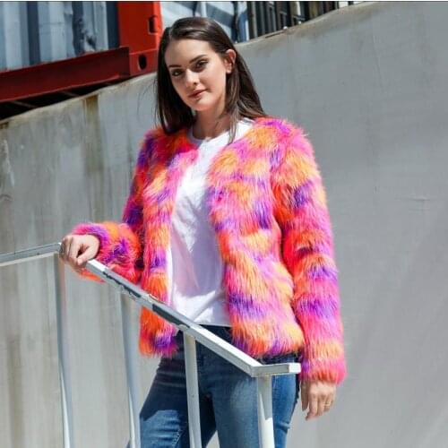 Savabien Pink Faux Fur Coat 2019 Autumn Winter Plus Size Slim Long Sleeve Fake Fur Jacket Short Overcoat Streetwear Ladies Coats