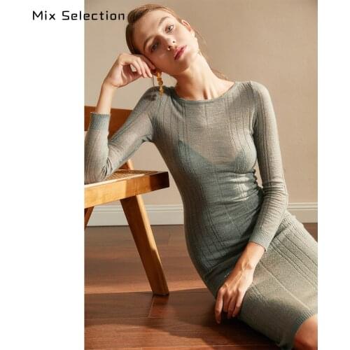 Sexy Perspective Dress Women 2021 Autumn New Round Neck Long Sleeve Retro Midi Skirt