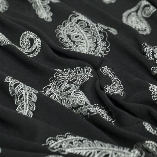 Knitted stretchy couture fashion embroidery paisley pattern fabric,black&white,sewing for t-shirt,dress,skirt,craft by the yard