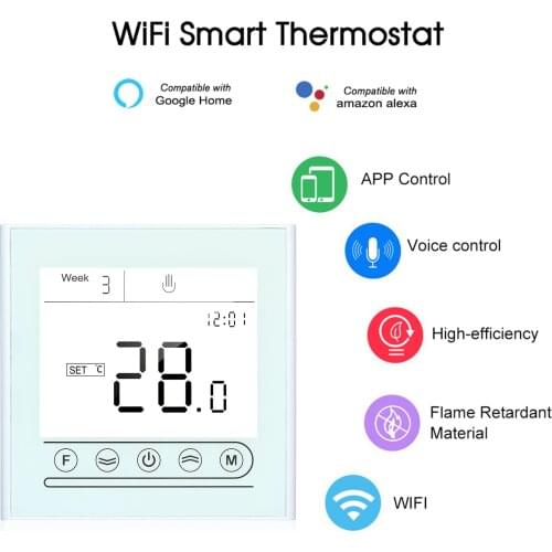 Tuya WiFi Thermostat Program Temperature Controller for Water/Gas Boiler Heating fit for Alexa Google Home Screen with Backlight