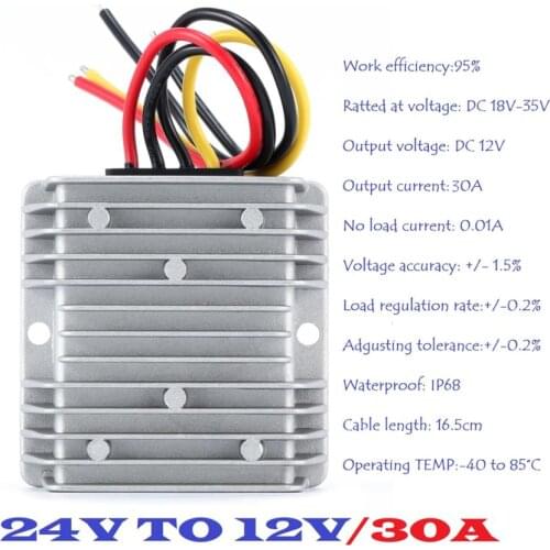Converter Regulator Reducer DC 24V Step Down to DC 12V 30A 360W Waterproof Power Supply Transformer Volt Module for most vehicle