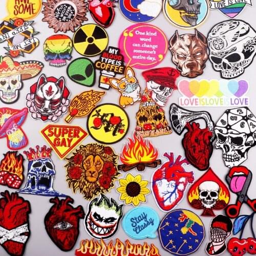 Embroidered Patches For Clothing Animal Stripes Iron On Patches Flower Skull Stickers Badge Applique Sewing Patch DIY Decorate