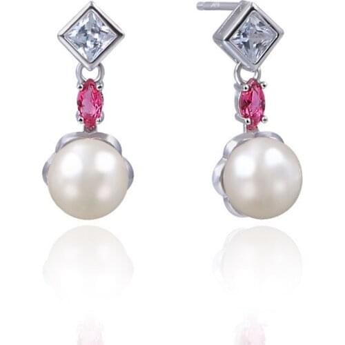 YJ00843 New Fashion S925 Pure Silver Earrings Zircon Inlaid Fresh Water Pearl Eardrop Creative Jewelry Women Ear Studs