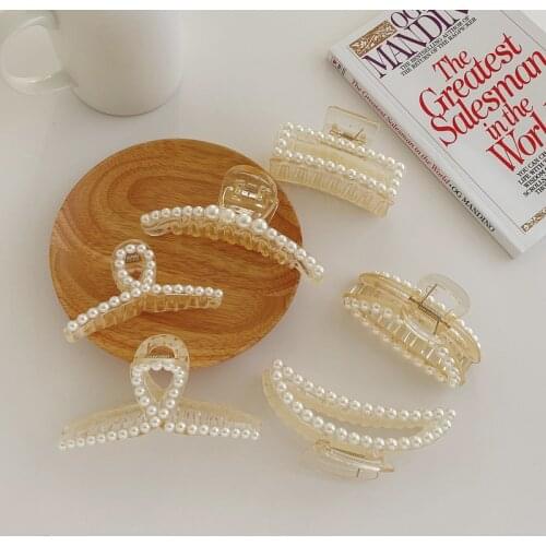Fashion Girl Hair Claw Geometric Imitation Pearl Hairpin Crab Retro Heart Shape Crystal Hair Clips Hair Accessories For Women