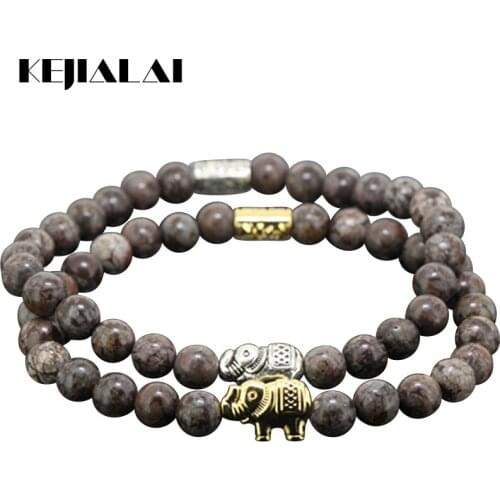 2pcs New Natural 6mm Round Red Snowflak Stone Beads Women Bracelet Beaded Animal Elephant Girl Charm Bracelet As Lucky Gift