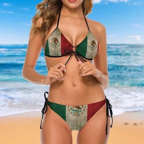 Women 2021 Exotic Bikinis Old And Worn Distressed Vintage Flag of Mexico Women Swimsuit Low Waist Swimsuit Separate Women Bathi