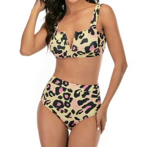 3 Colors High Waist Bikini Leopard Female Swimsuit Women Swimwear Two-pieces Bikini set Bather Bathing Suit Swim Lady
