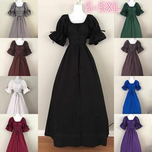 Vintage Style Women Medieval Dress Gothic Dress Floor Length Women Cosplay Dress Retro Long Gown Dress 3 Colors Available