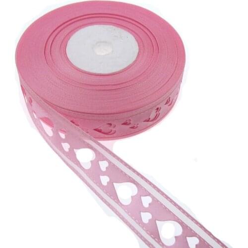 1Roll 20Yards 1" Pink Printed Hole Heart Ribbons Polyester Ribbon For Craft Wedding Packaging 25mm