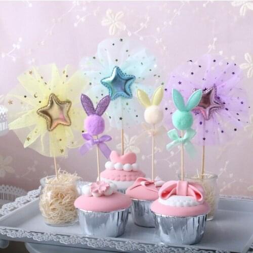 1pc/3pcs Colorful Lace Star Rabbit Birthday Cake Topper Cupcake Decoration Baby Shower Kids Birthday Party Wedding Favor Sup