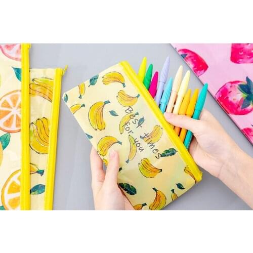 1Pcs/lot New Fruit grid zipper Pencil Bag Large Capacity School Student Kawaii Pencil Case Prize